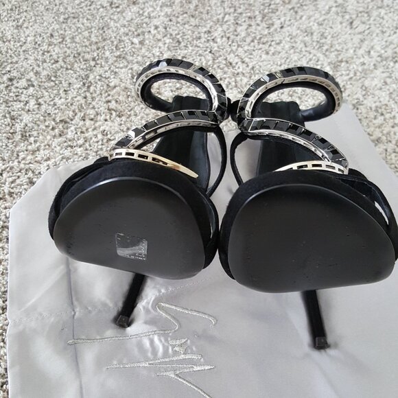 Giuseppe Zanotti Black Suede Venere Crystal Open Toe Heel Stiletto Alien Sandal - Picture 11 of 15